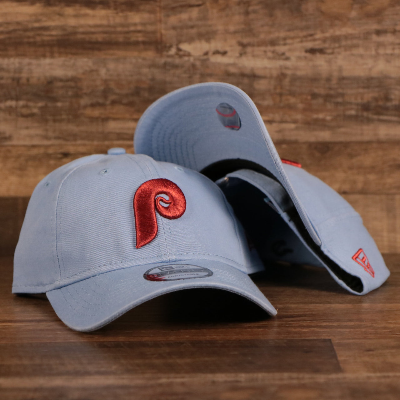 NEW ERA | PHILADELPHIA PHILLIES |  COOPERSTOWN PHILLIES LOGO FRONT | CUSTOM CAP | VINTAGE LOGO CAROLINA BLUE WITH CARDINAL LOGO | 9TWENTY DAD HAT | LIGHT BLUE | OSFM