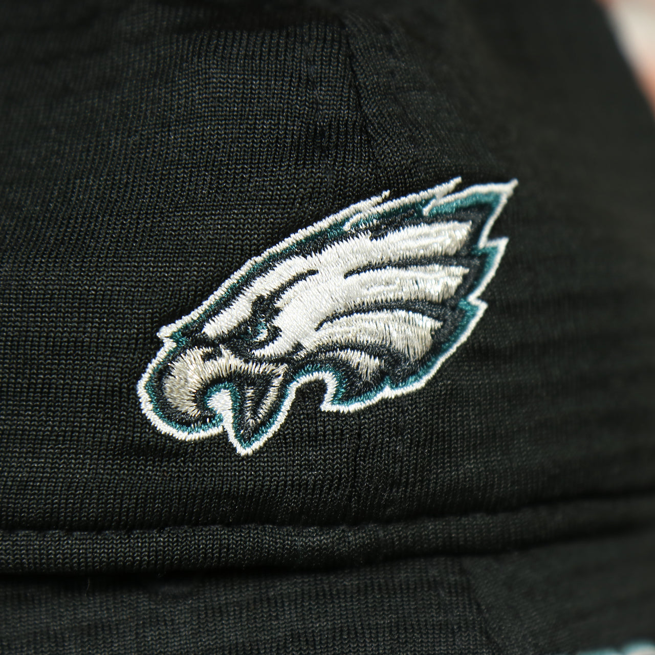 eagles logo on the Eagles 2020 Training Camp Flexfit | Philadelphia Eagles 2020 On-Field Black Training Camp Stretch Fit