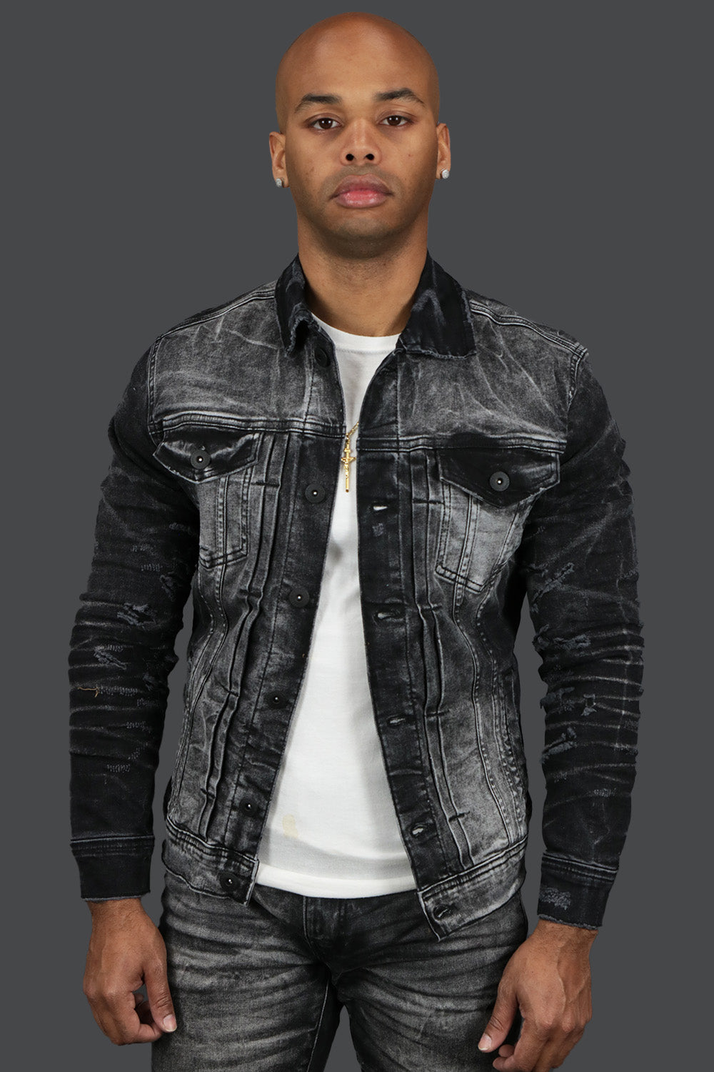 The Industrial Black Distressed Denim Jacket | Jordan Craig