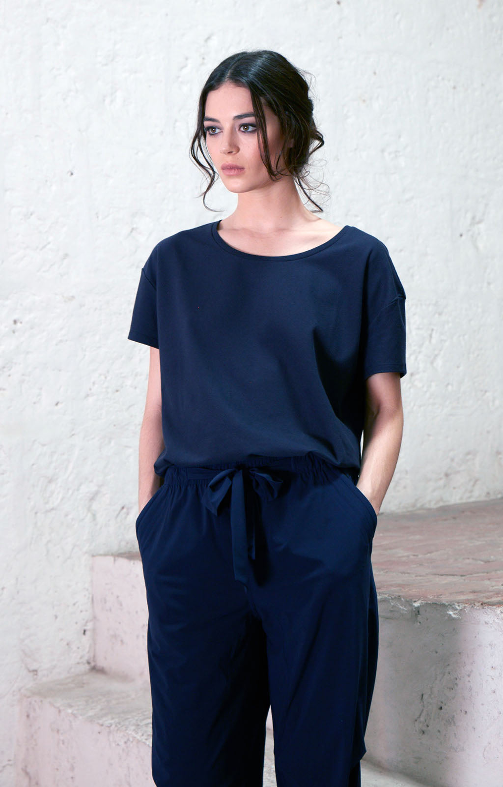 Simple Opulence - Asymmetric Long Slouchy Tee in Dark Blue