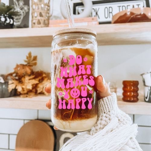 White Cup of Happy Smiley Iced Coffee Glass – The Pink Edition