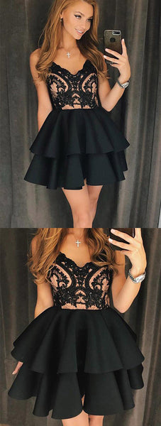 Elegant Spaghetti Straps With Lace Applique Homecoming Dress SH9117