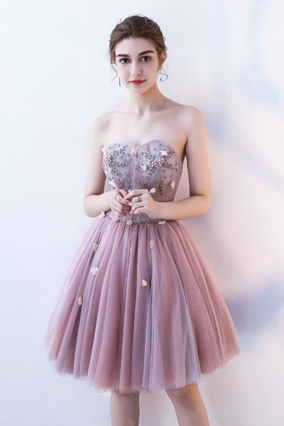 Charming Strapless Sweetheart Tulle A Line Homecoming Dress SH9279