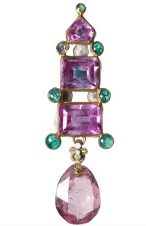 Amethysts emeralds pearl pendant