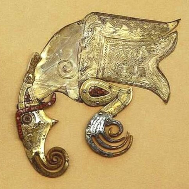 Viking garnet detail, Sutton Hoo shield, British Museum