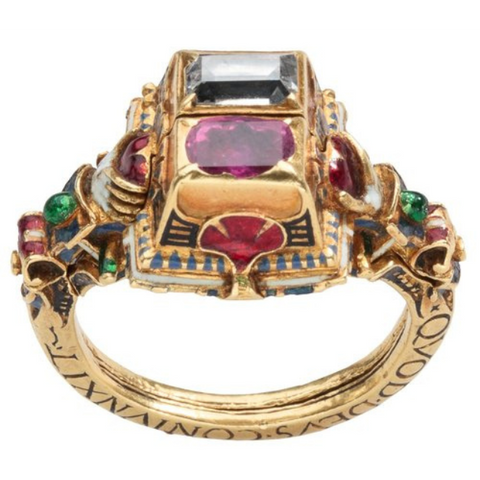 Ruby and diamond gimmel ring