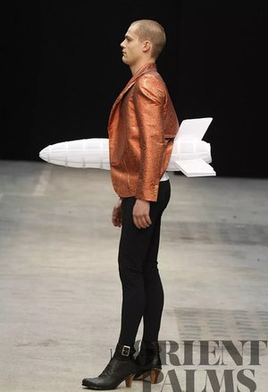 A model wearing Rocket Man by Walter van Beirendonck