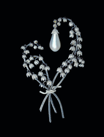 JAR, diamond & pearl lily of the valley brooch