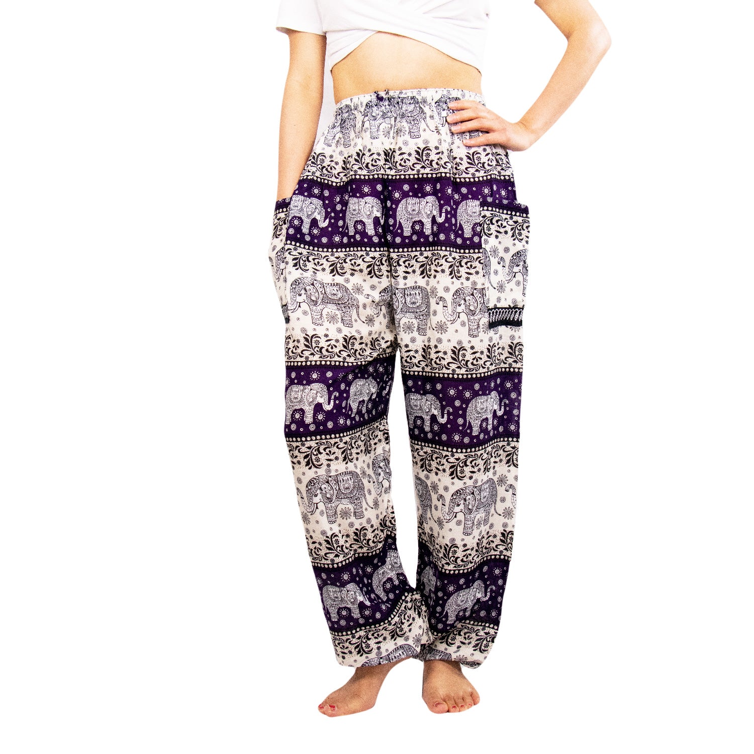 Bohotusk Harem Elephant Pants – Black Elephant Print