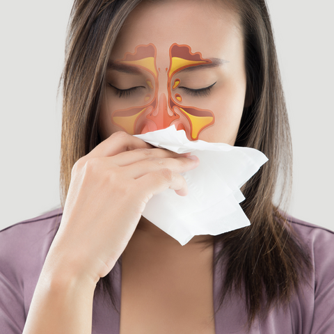 a person experiencing nasal congestion from allergies