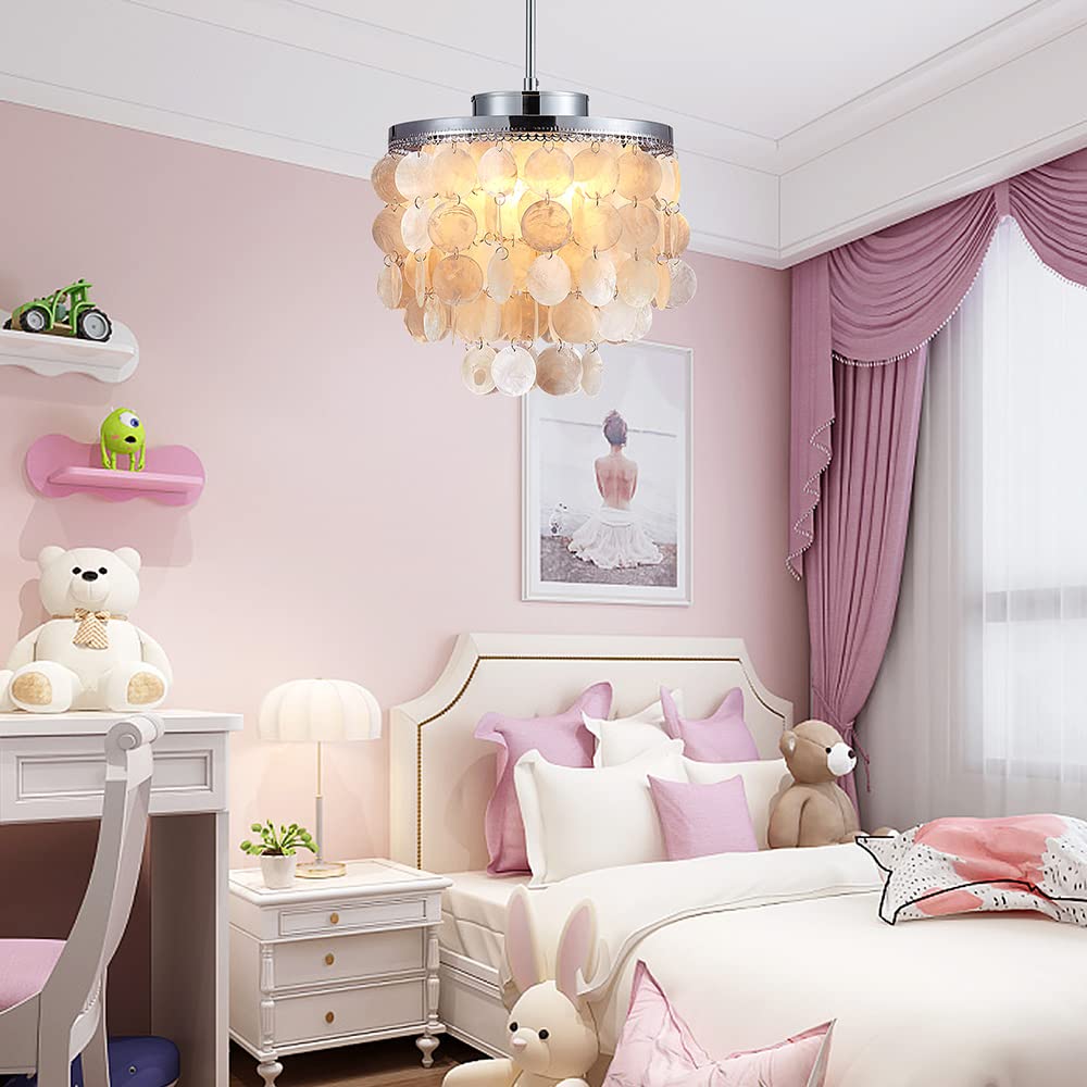 pink capiz chandelier