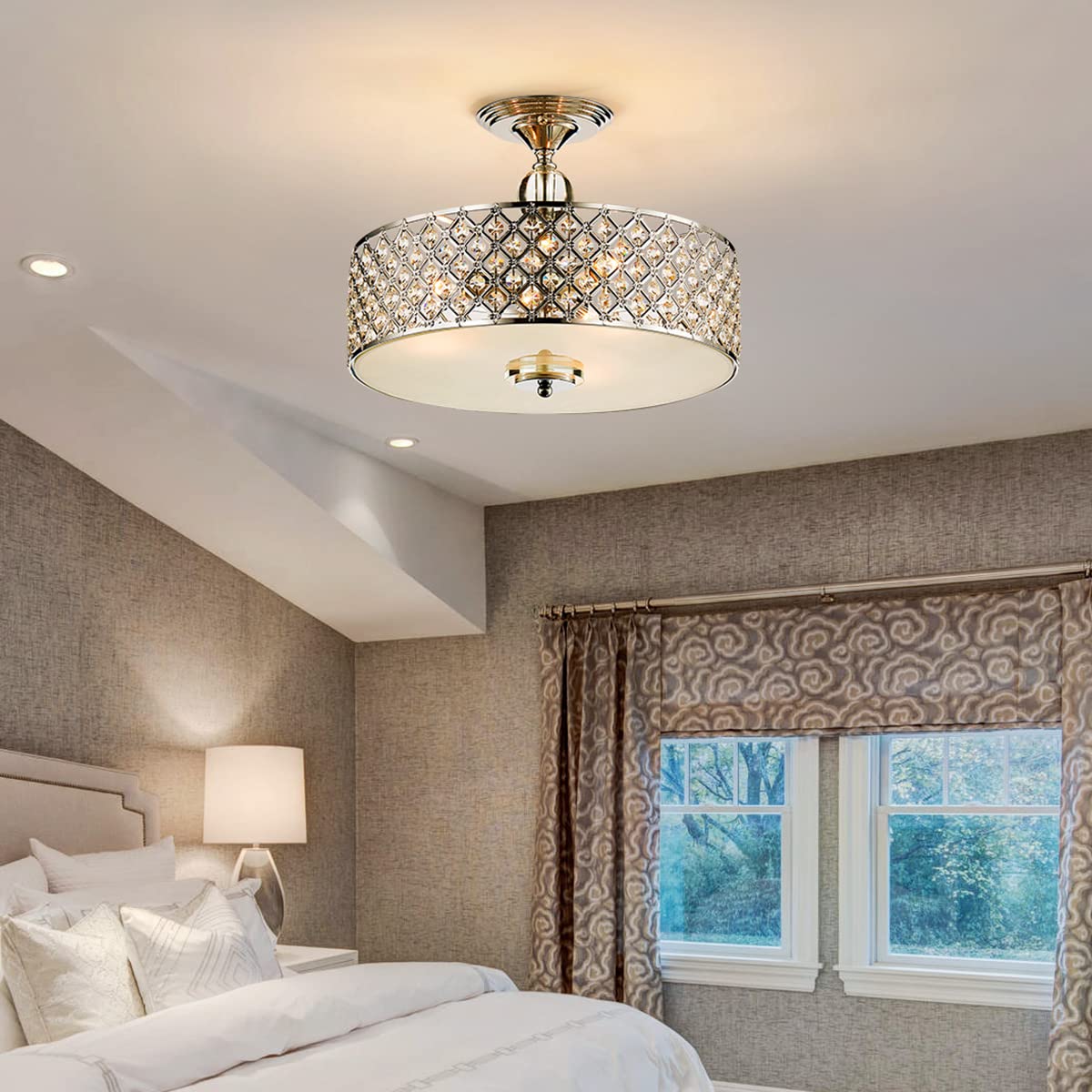 modern flush mount crystal chandelier