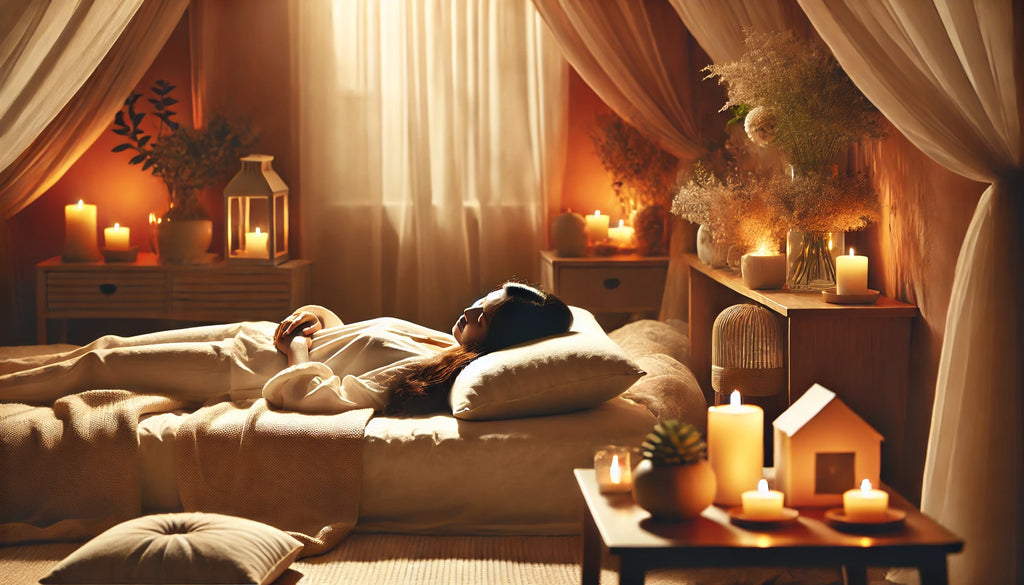 Femme détendue dans un environnement apaisant pour illustrer le bien-être personnel.