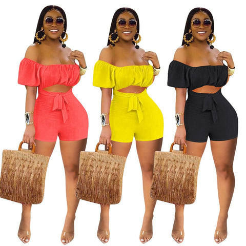 High Waist Cut Out Hollow Short Rompers