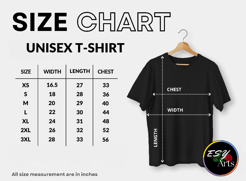 Unisex T-shirt size guide