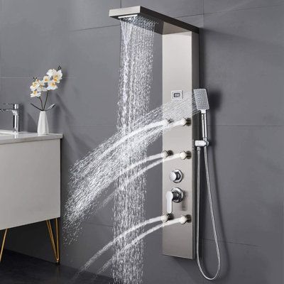 Shower panel body jets Wall Mounted Waterfall Rain Shower System with 6 Body Sprays in Matte Black Solid Brass chrome brushed gold nickel