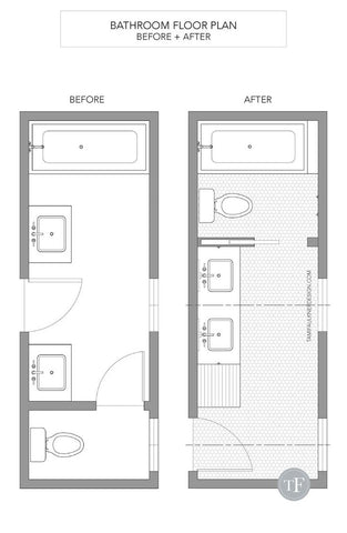 BATHROOM FLOOR PLAN - BEFORE AND AFTER - SMALL CHANGES WITH BIG IMPROVEMENTS INTERIOR Design