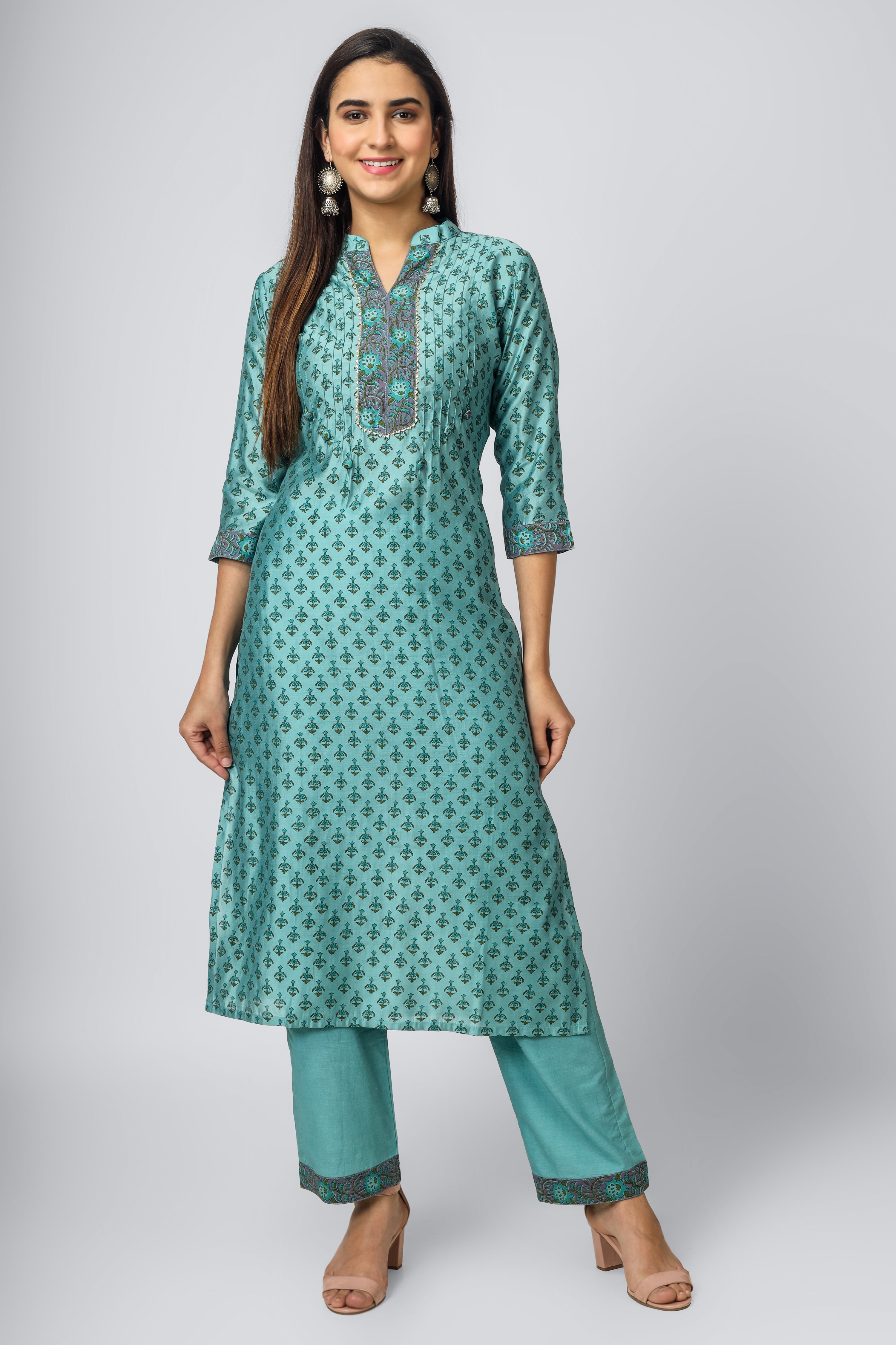 Bottle Green Print Kurti – Sakyaa India