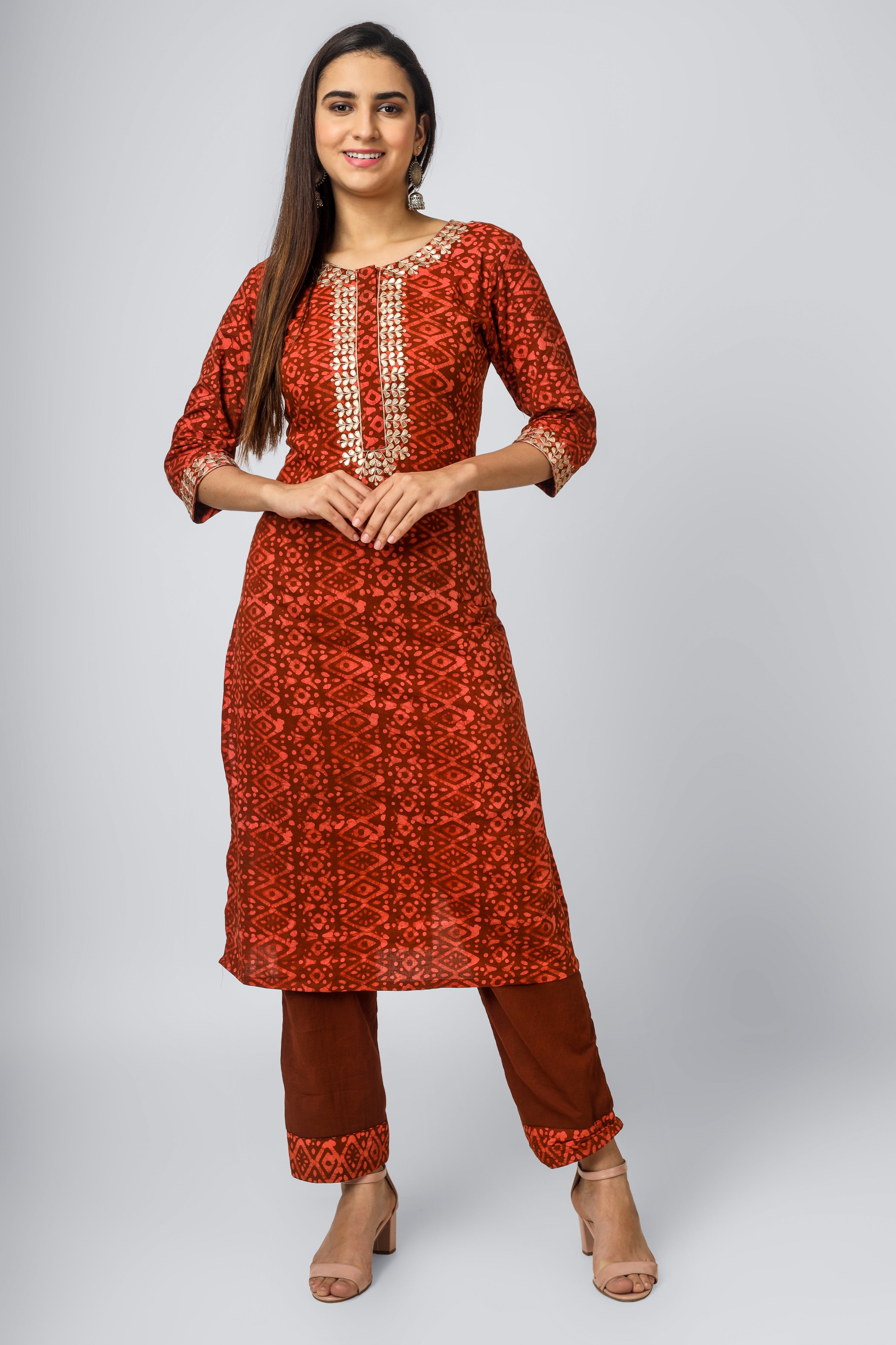 Yellow and Red Small Booti Ajrakh Pure Cotton Kurti – Desisass