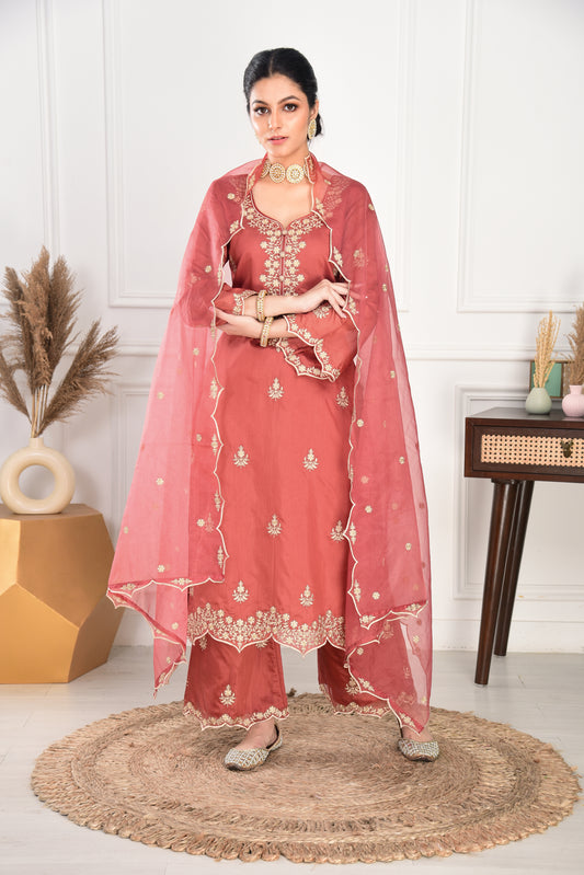 Deviya Singh Choudhary in Walnut Brown Chanderi Silk Suit Set