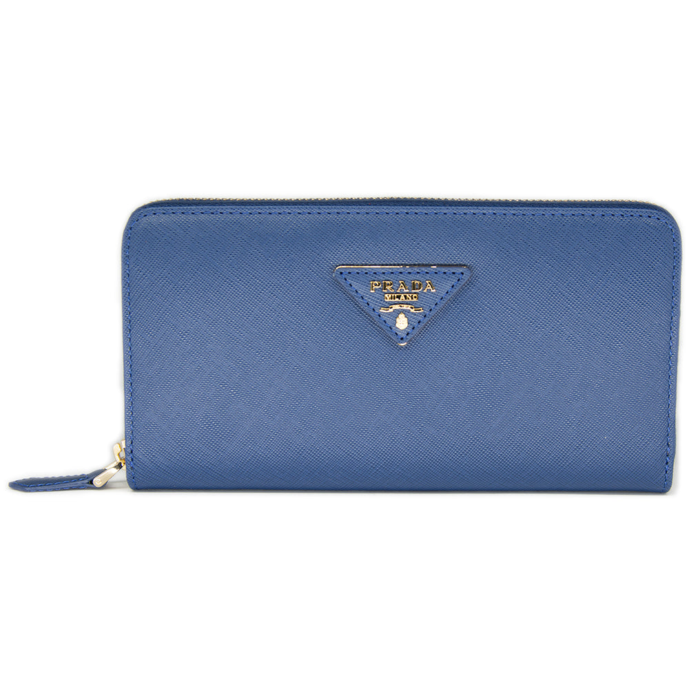Prada Saffiano Leather Metallic Gold Organizer Wallet 1M0506 Blue (BAL ...