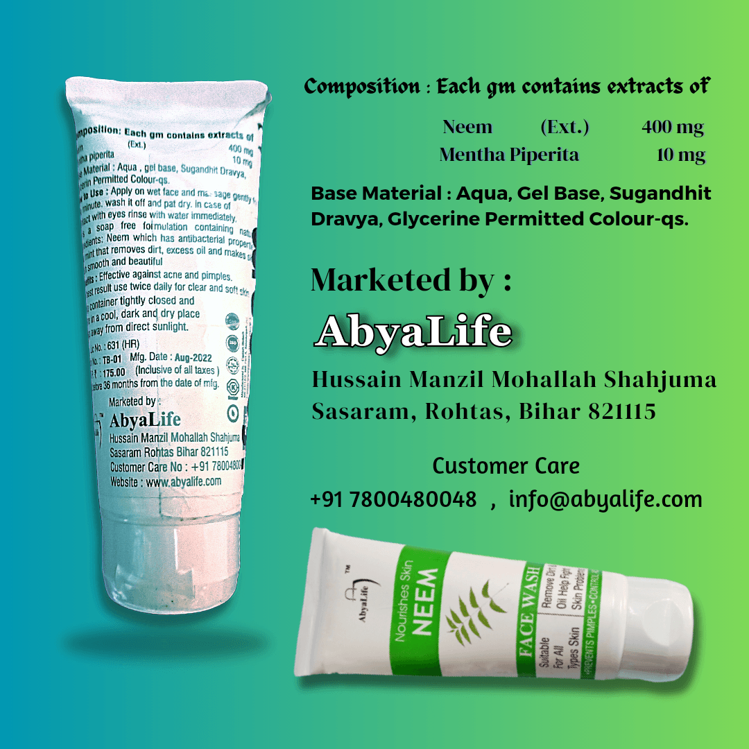 AbyaLife Neem Facewash: Natural, vegan, cruelty-free skincare for acne-prone skin.