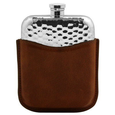 Novus Pewter Hip Flask with Genuine Leather Pouch - UK-englishpewter