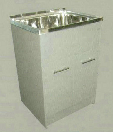 Yakka Gloss Laundry Tub And Cabinet White With Kicker Panel
