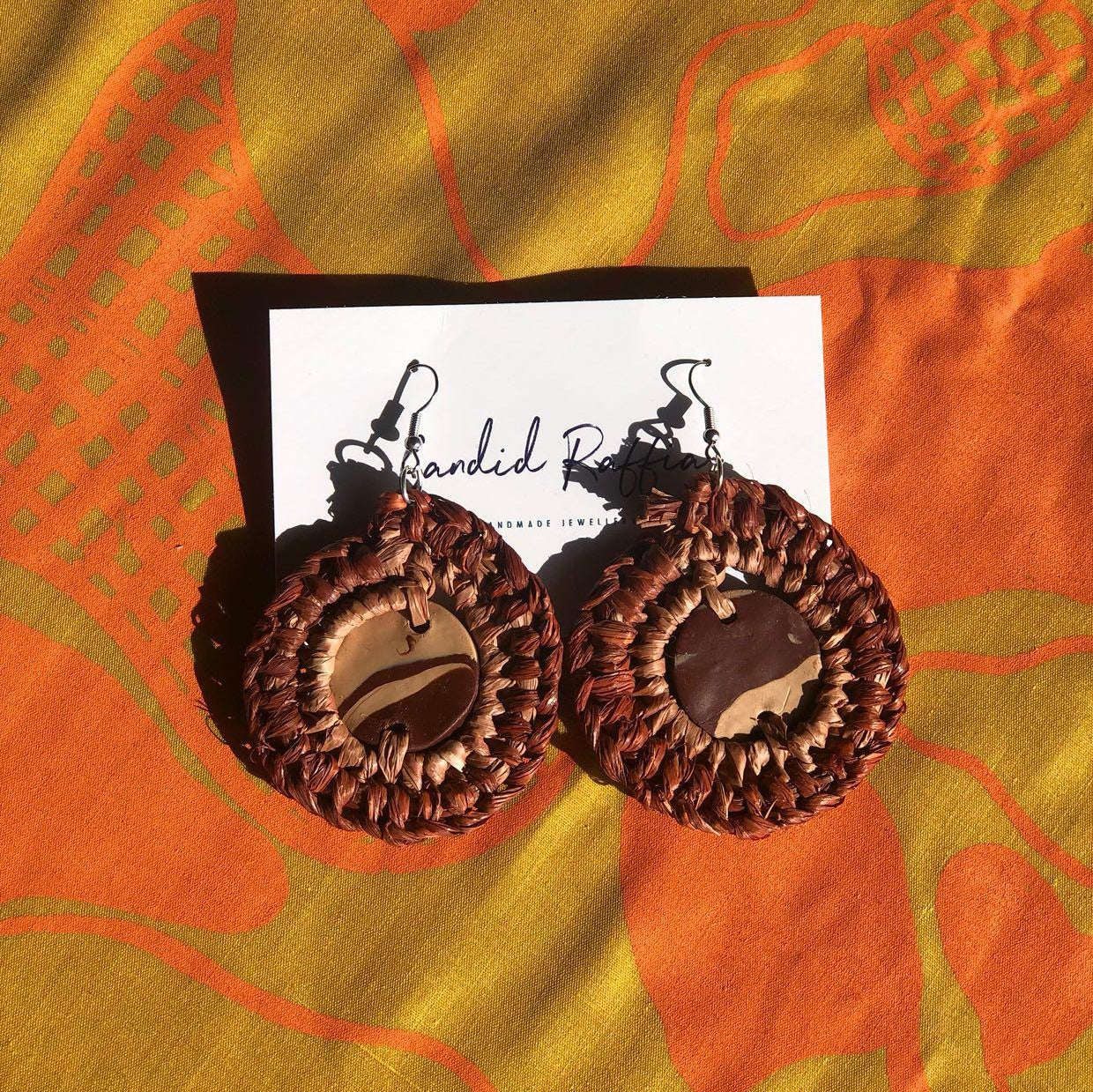 Candid Raffia: Woven Clay Earrings Cocoa
