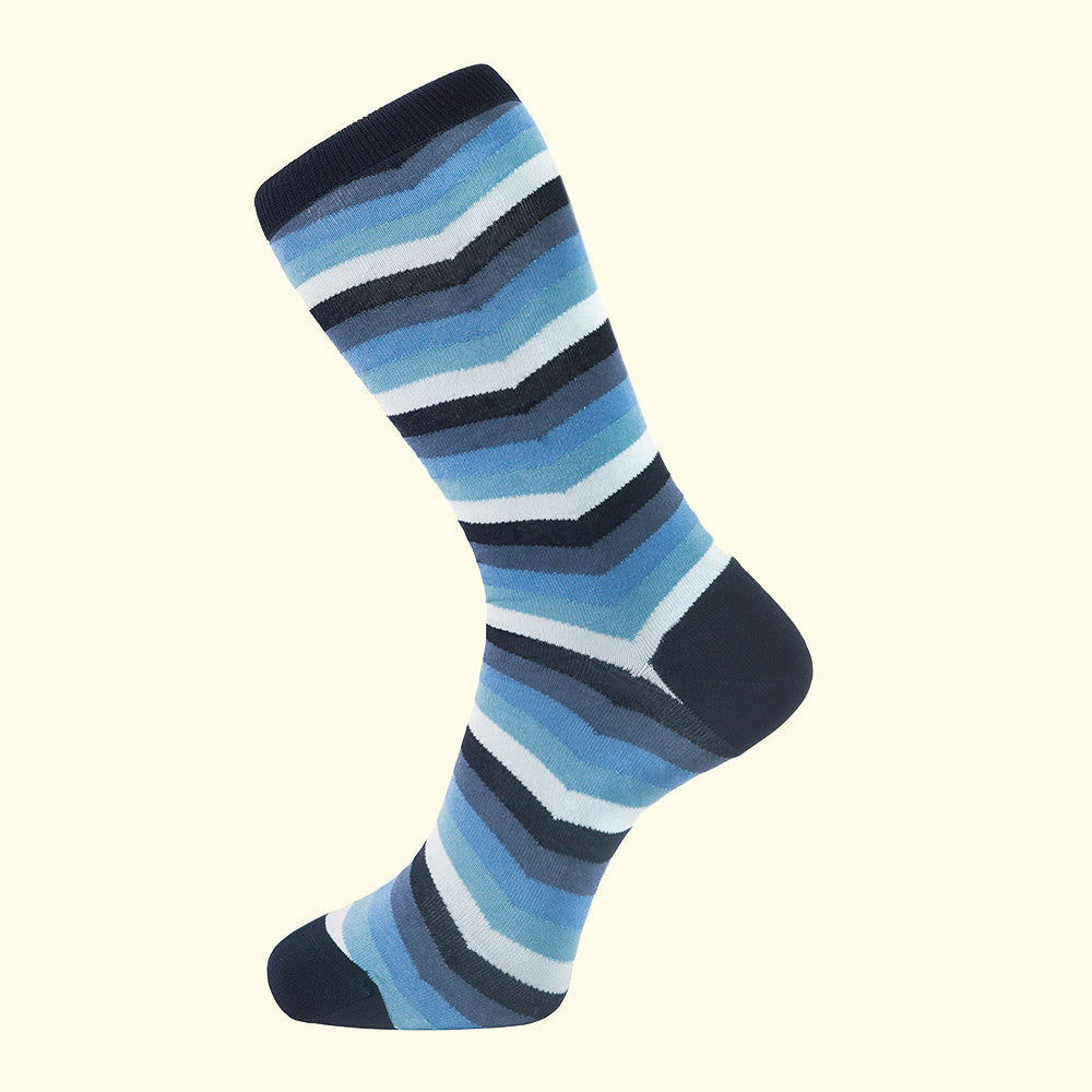 Men's Blue Chevron Stripe Pattern Luxury Dress Sock | Fortis Green