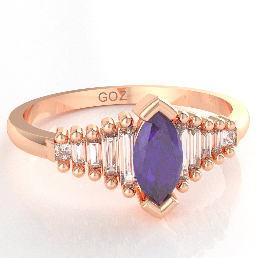 Amethyst Lab-Grown Diamond Dainty Engagement Ring In 14k Rose Gold