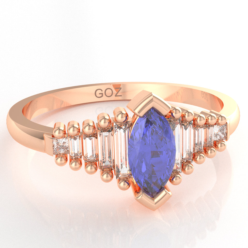 Tanzanite Lab-Grown Diamond Dainty Engagement Ring In 14k Rose Gold