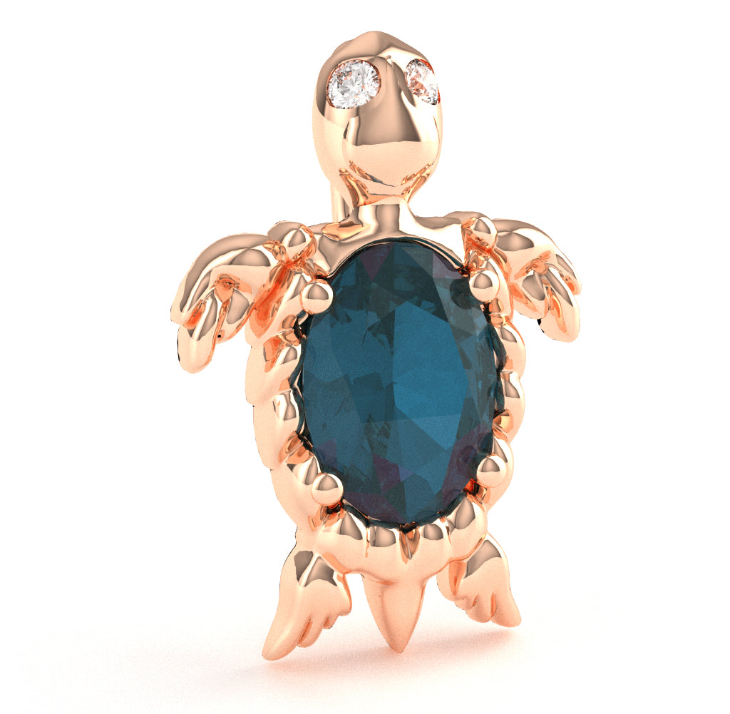 Lab-Created Alexandrite Diamond Sea Turtle Pendant In 14k Rose Gold