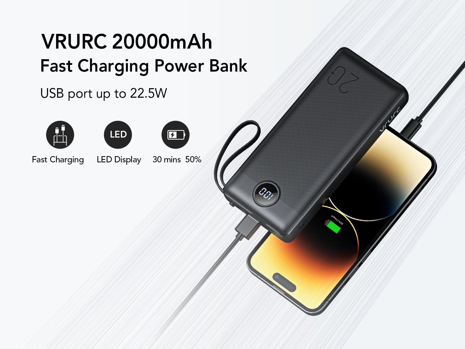 Built in Cords 22.5W PD & QC 3.0 Power Bank - vrurc