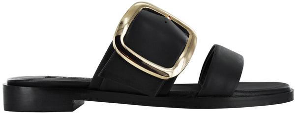 Harry I - Ebony Matt Calf, Gold Buckle Detail - Womens Sandals – SENSO