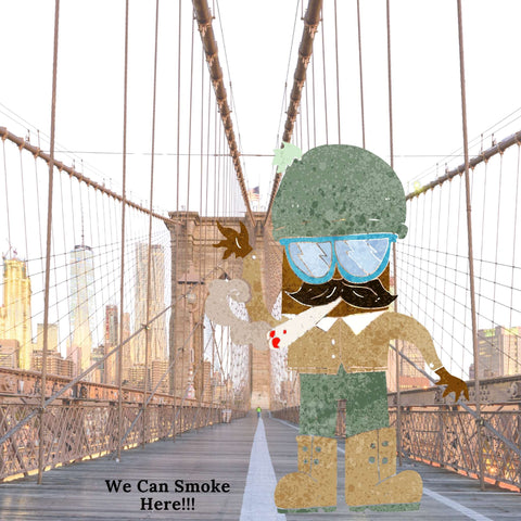 Brooklyn Bridge walk with a joint in the mouth 