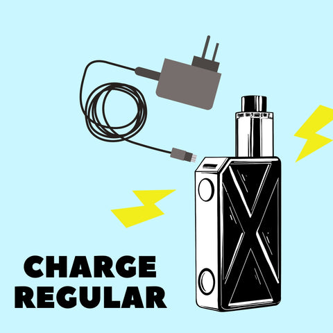 vaporizer and charger with text saying charge regular 