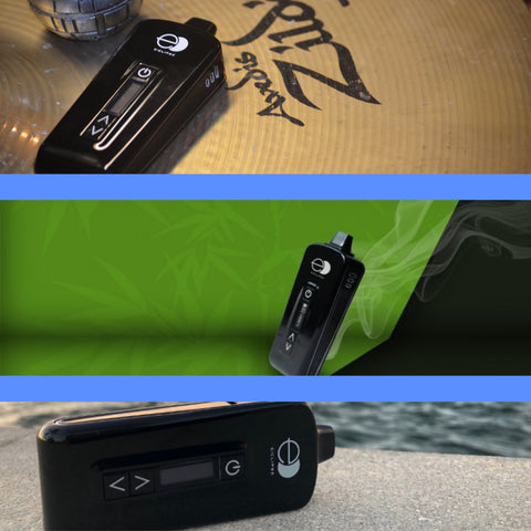E-clipse vaporizer in black being held in three different pictures