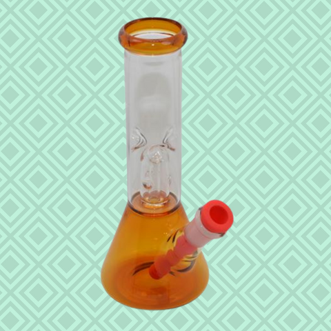 Clear Glass bong with an orange beaker and mouthpiece