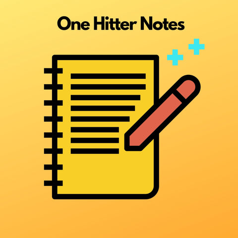 One Hitter notes in a yellow journal with a yellow background 