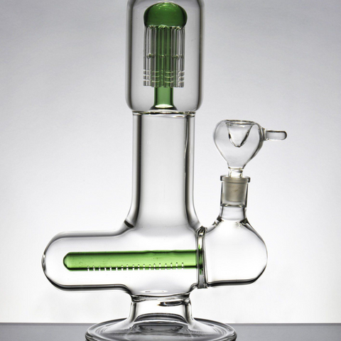 Percolator glass bong in green and white 