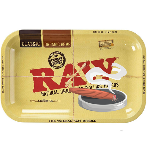 raw rolling tray with an ashtray on it 