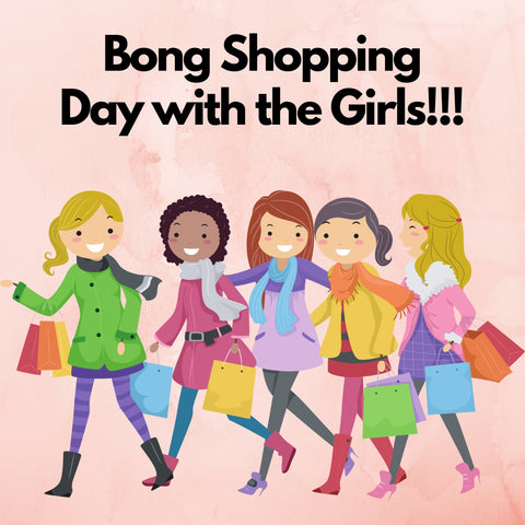 animation of girls with shopping bags leaving the bong store 