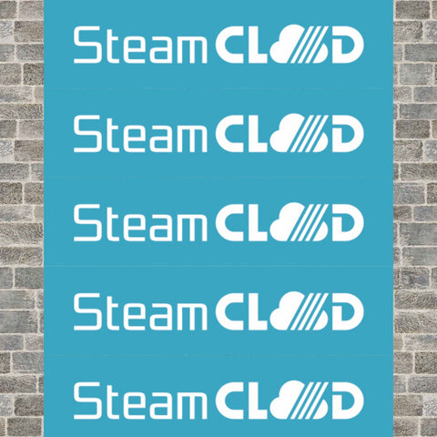Steamcloud logo duplicated five times with brick background