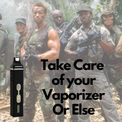 Titan 2 main focus with army guys in background with text saying take care of your vaporizer
