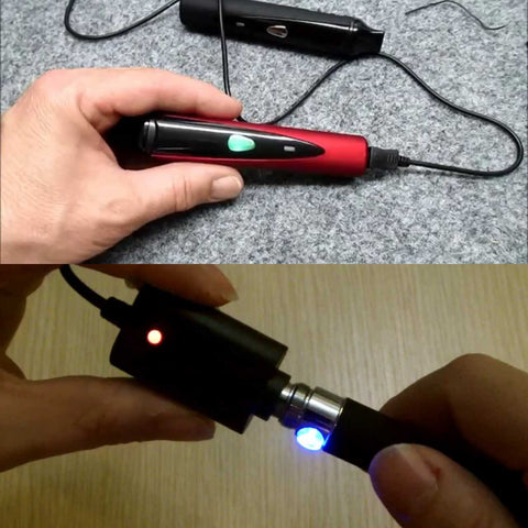 two dry herb vaporizers being charger by wall chargers 