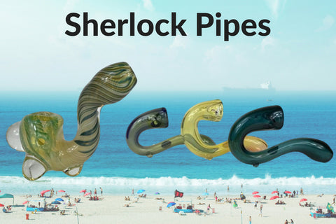 Handblown glass sherlock pipes with water view 
