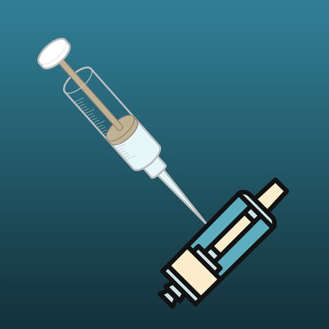 animation of dripper dripping into cartridge with blue background 