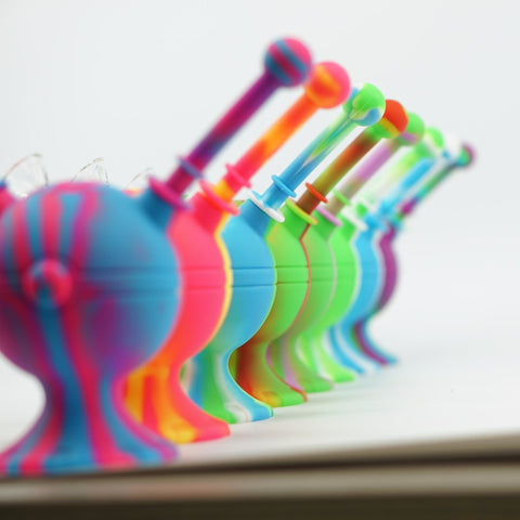 multiple lined up Rainbow silicone bubblers