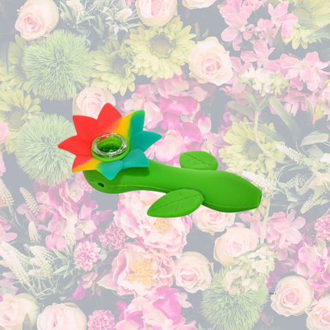 silicone flower pipe with a field of flowers for a background 